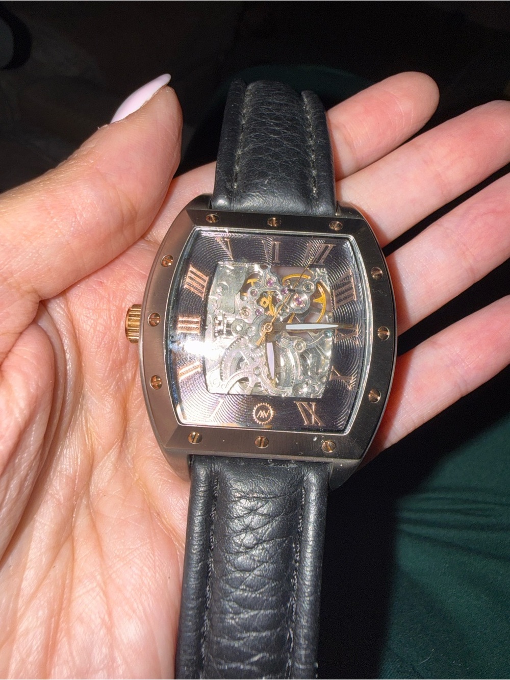 Maranez V1-156 Automatic Skeleton Watch 21 Jewel Tonneau
